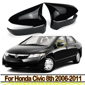 2Pcs For 2006~2011 Honda Civic Glossy Black Side Rearview Mirror Cover Trim Cap - Picture 1 of 10