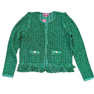 Cárdigan Lilly Pulitzer Simora Flecos Evergreen Exótico Tweed Suéter Talla Grande Foto 1 de 4