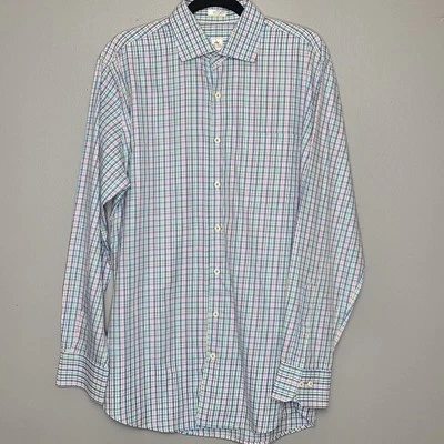 Peter Millar Men's Long Sleeve Button Up Shirt Size L Pink Blue Green Plaid - Image 1 of 4