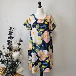 Italy Kleid exklusive Tunika Flower Muster Basic Gr. 42 44 46 Blau - Bild 1 von 4