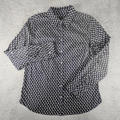 Talbots Button Up Top Womens 10 Navy Collared Puppies Dog Graphic Preppy Casual - Image 1 of 4