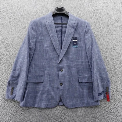 Stafford Mens Indigo Glen Plaid Stretch Slim Fit Blazer Jacket 48 Short Blue NEW - Image 1 of 4