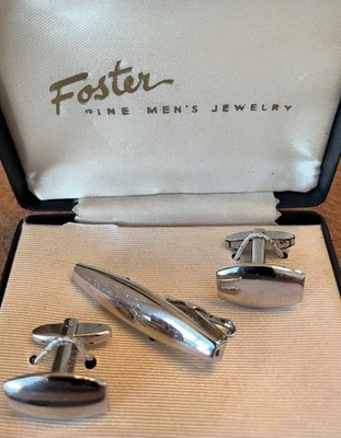Juego de gemelos de plata vintage de Foster en caja original Foto 1 de 2