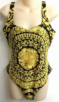 Versace Swimsuit Black /Yellow Barocco Print Design 1 Piece Square Neck  5 XL - Image 1 of 4