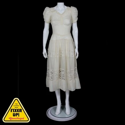 Vintage 1940s Victorian Lace Dress Ivory size XS/S (needs TLC) Edwardian - 112 - Image 1 of 4