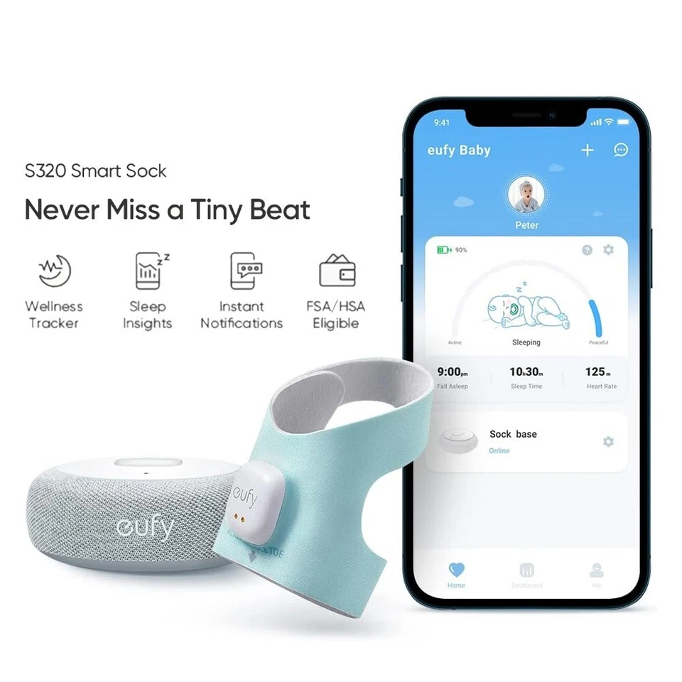 eufy S320 Smart Sock Babyphone Track Schlaf Herzfrequenz AI Schrei Erkennung Benachrichtigt - Bild 1 von 4