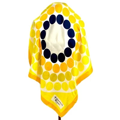 Bufanda Mademoiselle Ricci 100 % seda 30" - lunares amarillo y azul - vintage #A46 Foto 1 de 4