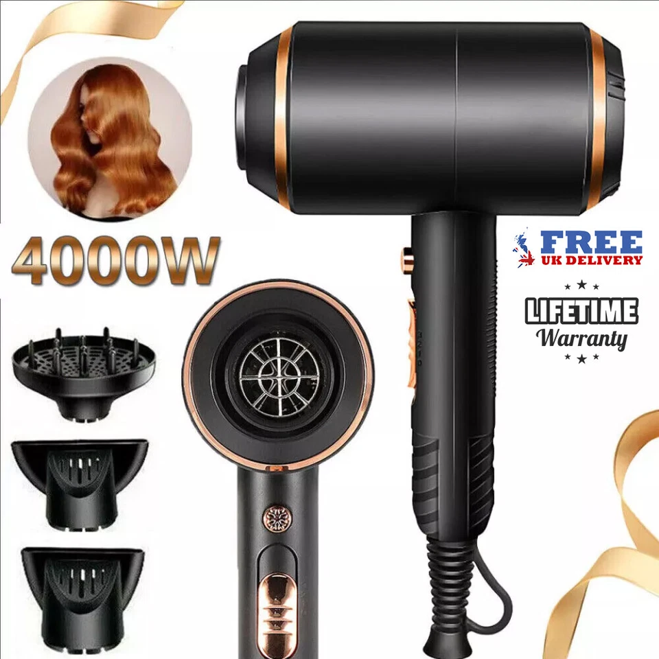 4000W Professional Hair Dryer Ionic Fast Drying Hairdryer with Diffuser Nozzle