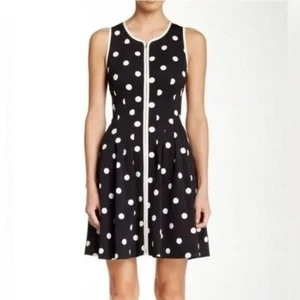 Betsey Johnson Polka Dot Fit & Flare Short Dress Sleeveless Black White 10 M - Picture 1 of 10