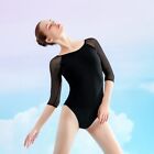 Adult Ballet Leotards for Women Mesh Girls Cotton Spandex Dance Wear 3/4 Sleeve 