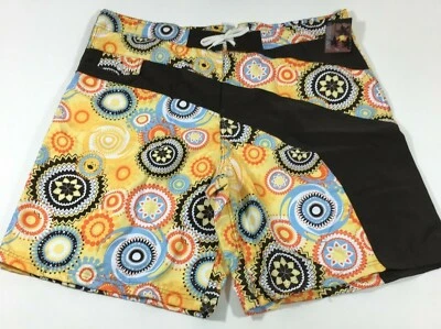 JOE BOXER Brown Yellow Blue Floral Swirl Swim Shorts Trunks Beach Men's XL NWT - Image 1 of 4