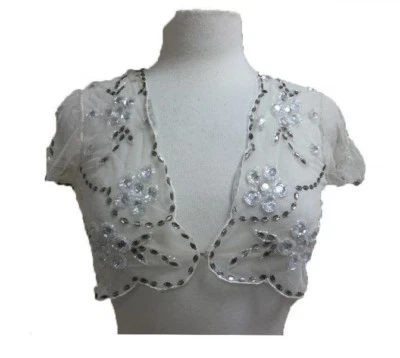 Bolero Betsey Johnson encogido de hombros elegante para mujer lentejuelas con cuentas, manga gorra transparente Foto 1 de 2