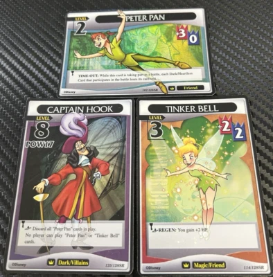 Kingdom Hearts CCG SR FOIL Lot 107; 114; 125: Peter Pan, Tinkerbell, Capt. Hook - Image 1 of 4