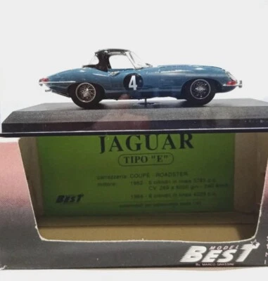 Best Models 1:43 Jaguar E-Type Tipo "E" #4 Blue Diecast w/ Box & Info Sheet - Image 1 of 4