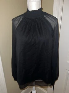 Neu mit Etikett Joie schwarzes langärmliges gesmoktes Damenoberteil Größe Medium 278 $ - Bild 1 von 6