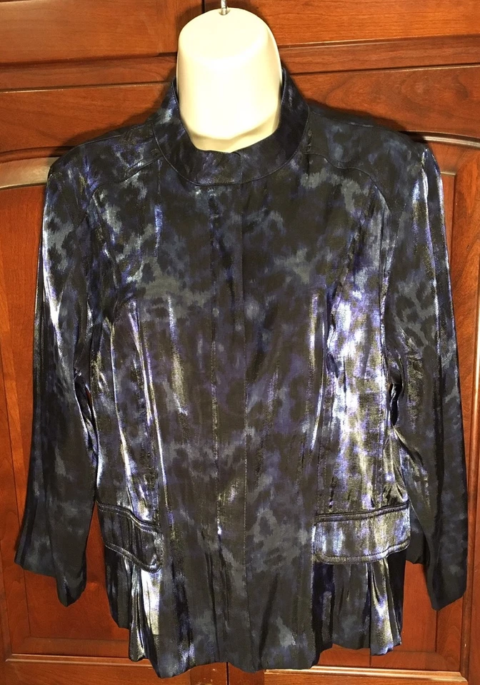 Chaqueta Blazer Marca Rojo Rubí ~ Azul Brillo Estampado Animal, ¡Como Nueva!! Foto 1 de 1