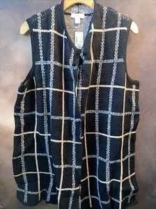 CJ Banks 1X NWT Vest Duster Cardigan Sweater Plaid Check Cozy Warm 16/18 $60 🧡 - Picture 1 of 6