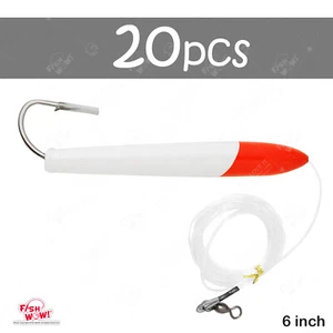 20pcs 6" Fish WOW! Cedar Plugs Tuna Mahi Marlin Rigged Wood Lure Red White NEW - Picture 1 of 3