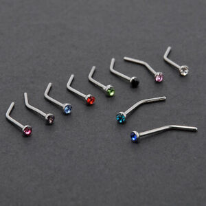 Zircon Surgical Steel Nose Stud L-shape Nose Rings Punk Piercing Body Jewelry US