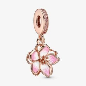 *BRAND NEW* Pandora 14k Rose Gold Plated Cherry Blossom Dangle Charm 780667C01 - Picture 1 of 4