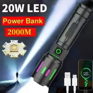 Foco Largo Alcance 2000M Linterna LED Tipo C Salida Zoom Lámpara de Mano para Camping - Imagen 1 de 10