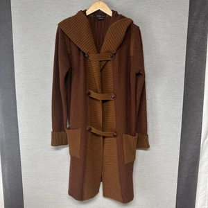 Ausgefallene Vintage Lacoste Wolle lange Kapuze Strickjacke Coatigan Pullover-One Size braun - Bild 1 von 10