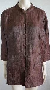 NWT - Citron Santa Monica XL 82/18 Linen Pleated Mandarin Collar Shirt vtg - Picture 1 of 5
