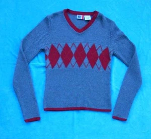 ARIZONA JEAN CO ~ Gray & Red Argyle Sweater ~ Size Juniors MEDIUM M - Picture 1 of 2
