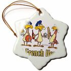 3dRose Three French Hens 3 inch Snowflake Porcelain Ornament