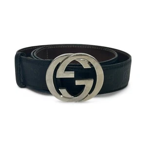 Authentic Gucci Belt Guccissima Monogram Black Interlocking G Buckle size 85/34 - Picture 1 of 16