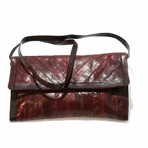 80s Vintage Womens Convertible Purse Burgundy Eel Skin Clutch To Shoulder Bag - Picture 1 of 6