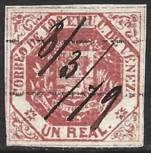 Venezuela 1876-77 Arms 1r Vermillion #48a Inverted Ovpt VF Used CV $24.00 - Bild 1 von 2