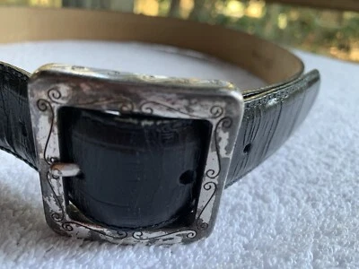 VTG Brighton Belt Womens Small/Medium Black Croc Embossed Genuine Leather Silver - Image 1 of 4