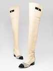 Chanel Beige/Black Lambskin Leather and Pearl Cap Toe Over the Knee Boots Siz...