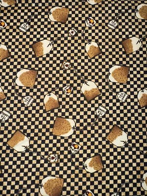 Mumm's The Word Debbie Mumm SSI Tea Bags Black Tan Check Fabric Half Yard #5 - Image 1 of 4