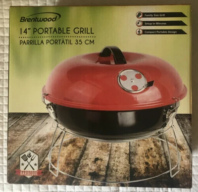 Parrilla de carbón portátil Brentwood BB-1400R 14 pulgadas (rojo y negro) NUEVA sin abrir Foto 1 de 3
