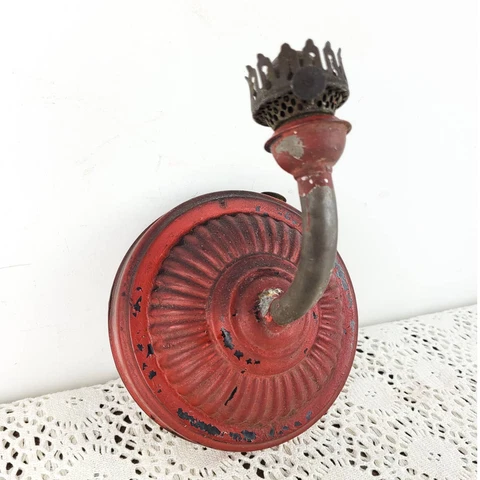 Antique Late 1800s Central Draft Kerosene Oil Burner Wall Sconce Mounted Lamp Cover