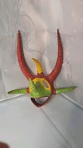 Vejigante 5 Horns Mask Light Green,Bright Red,Taxie Cab Yellow Has Initals&...