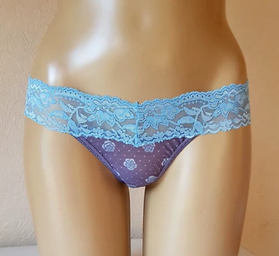Tanga de encaje de lujo Rene Rofe talla S o M azul/ciruela clara Foto 1 de 2