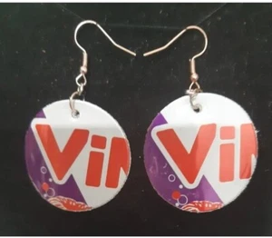 Pair of Vimto earrings 6 cm handmade recycled drinks can - Picture 1 of 2
