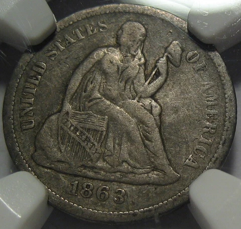 = 1863-S VF20 NGC SEATED Dime, Civil War Date, Certified, FREE Shipping Cover