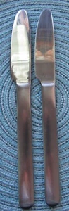 2-RETRONEU STAINLESS-SCAN-DINNER KNIVES 9 5/8" KOREA MCM MODERN SATIN - Picture 1 of 2