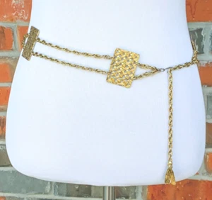 Cintura catena oro vintage retrò nappa cesto intreccio rettangolo reticolo classico BOHO - Foto 1 di 5