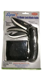 Supco Tri-Blade Lock Knife Utility Knife Folding Camping 3 Blades - Picture 1 of 2