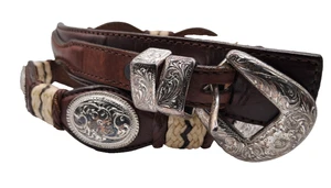 Vintage Shabby Tony Lama Western Women Belt Leather Silver Tone Conchos 34 7927L - Picture 1 of 11