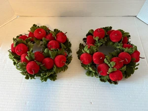 Vintage Christmas Velvet Apple Candle Rings 7" across Fits 3" candle Set of 2 - Picture 1 of 2