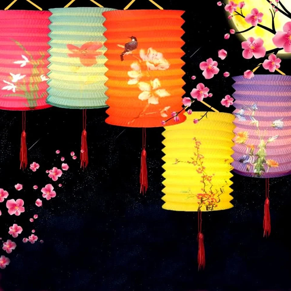 10 PCS Chinese Japanese Paper Lanterns with LED Lights, 6.3inch Hanging Paper... - Image 1 of 4