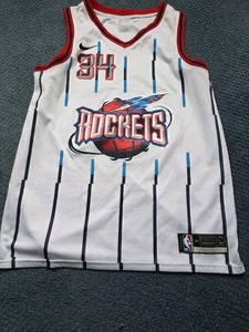 Maglia Nike Uomo Hakeem Olajuwon #34 Navy Houston Rockets Large 48 - Foto 1 di 6