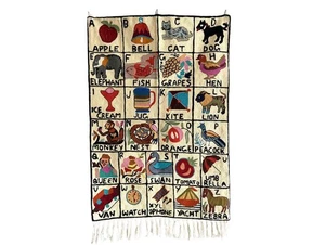 Handwoven Folk Nursery Alphabet ABC Embroidered Tapestry Wall Hanging 100% Wool - Picture 1 of 3