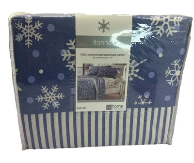 Juego de sábanas completas de franela JC Penney azul blanco copos de nieve azul invierno azul nuevo con etiquetas Foto 1 de 4
